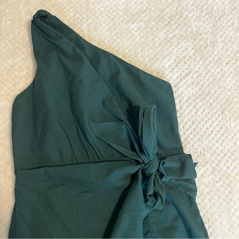 LILLUSORY One Shoulder Mini Dress Wrap Ruched Tie Waist Dark Green Small NWT - Picture 3 of 10